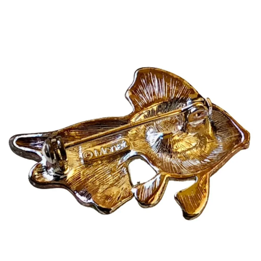 Monet Vintage FISH Brooch Enamel & Rhinestones